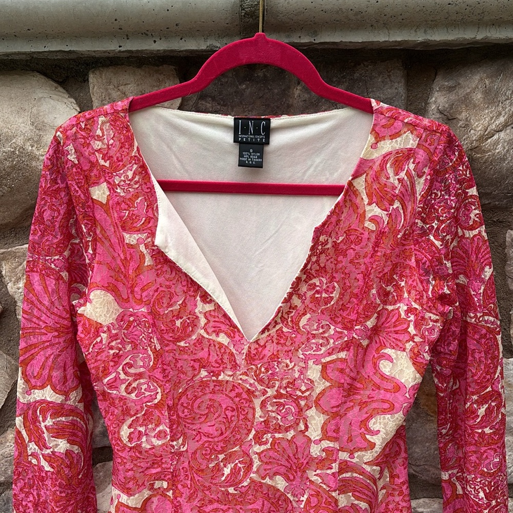 INC Lace Top V-neck Bell Sleeves Pink Paisley Fairy Boho Y2K Size Small - Picture 2 of 9